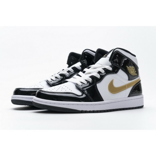 Air Jordan 1 Mid "Gold Patent Leather" Black Gold 852542-007