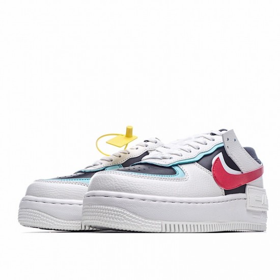 Nike Air Force 1 Shadow "White Bleached Aqua" White Black Red DA4291-100