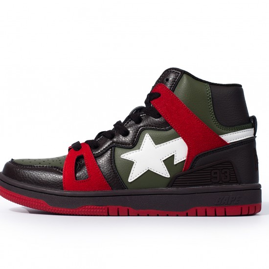 Bape Sta Sk8 High Army Green Black White Red W/M Sports Shoes