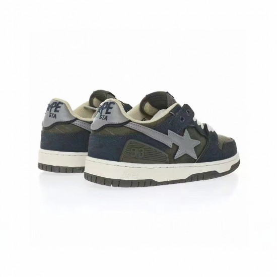 Bape Sta Sk8 Low Army Green Blue Beige W/M Sports Shoes