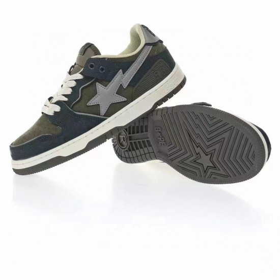 Bape Sta Sk8 Low Army Green Blue Beige W/M Sports Shoes