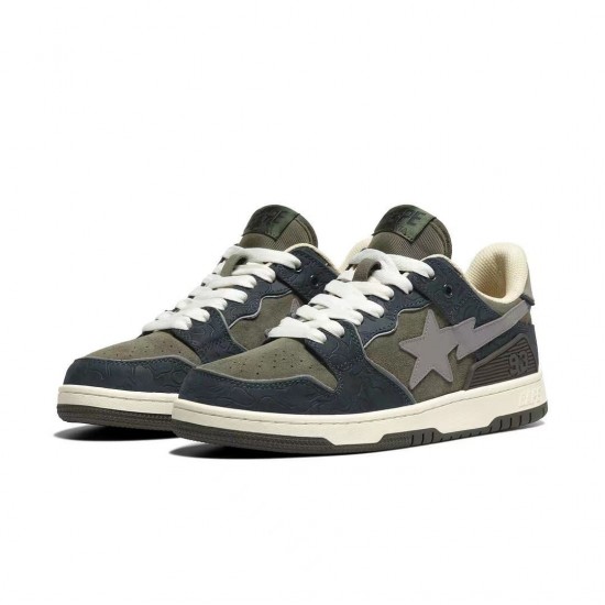 Bape Sta Sk8 Low Army Green Blue Beige W/M Sports Shoes