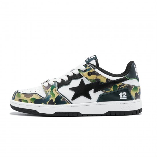 Bape Sta Sk8 Low Army Green White Black W/M Sports Shoes