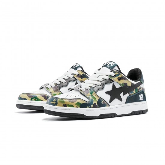 Bape Sta Sk8 Low Army Green White Black W/M Sports Shoes