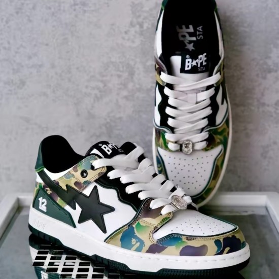 Bape Sta Sk8 Low Army Green White Black W/M Sports Shoes