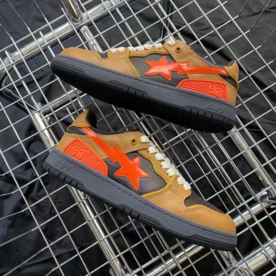 Bape Sta Sk8 Low Brown Orange Black W/M Sports Shoes