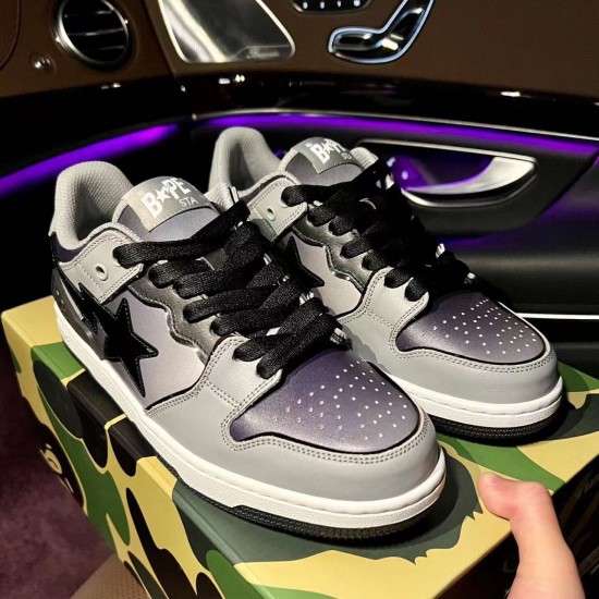 Bape Sta Sk8 Low Grey Silver Black W/M Sports Shoes