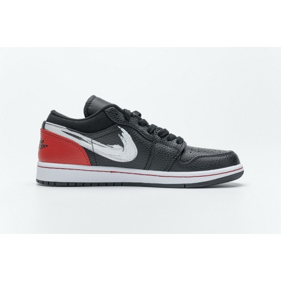 Hot Air Jordan 1 Low "Brushstroke Swoosh" Black Red DA4659-001 40-46 Shoes