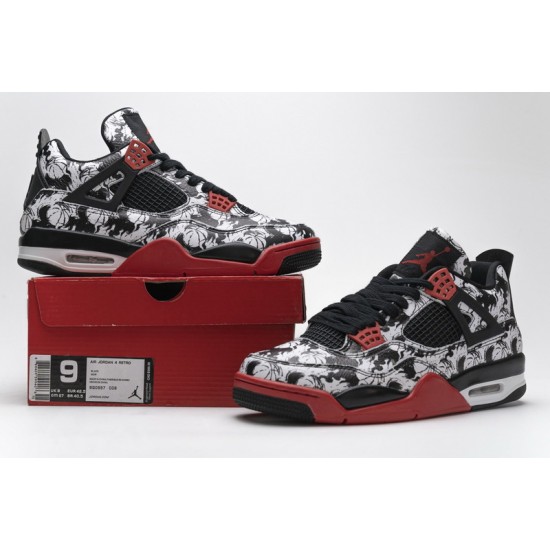 Air Jordan 4 Retro "Singles Day Tattoo" Black White Red BQ0897-006