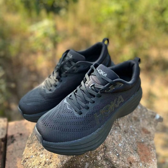 Hoka One One Bondi 8 All Black Women Men Running Shoes