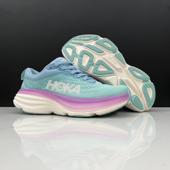 Hoka One One Bondi 8 Ltblue Purple Women Men Running Shoes