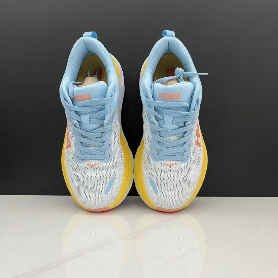 Hoka One One Bondi 8 Ltblue Yellow Women Men Running Shoes