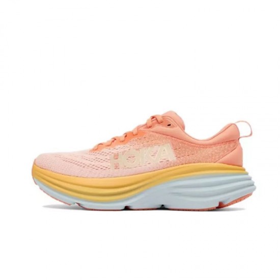 Hoka One One Bondi 8 Pink Yellow Women Men Running Shoes