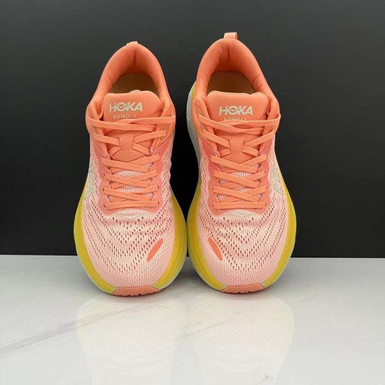 Hoka One One Bondi 8 Pink Yellow Women Men Running Shoes