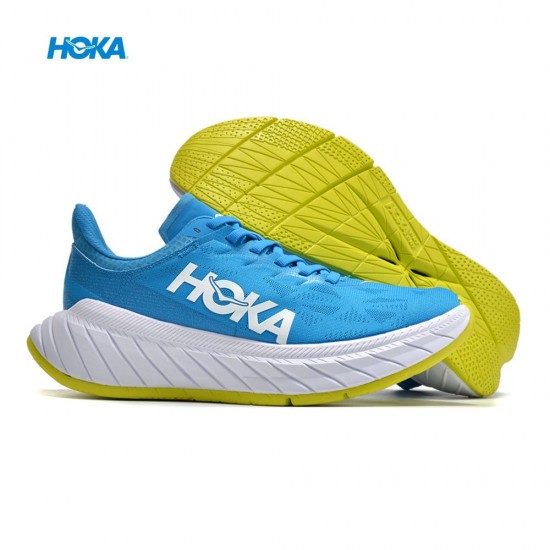 Hoka One One Carbon X2 Blue White Green Men Running Shoes