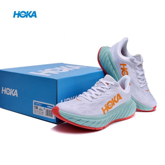 Hoka One One Carbon X2 White Orange Ltblue Women Men Running Shoes