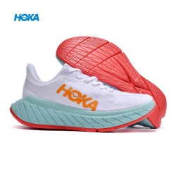 Hoka One One Carbon X2 White Orange Ltblue Women Men Running Shoes