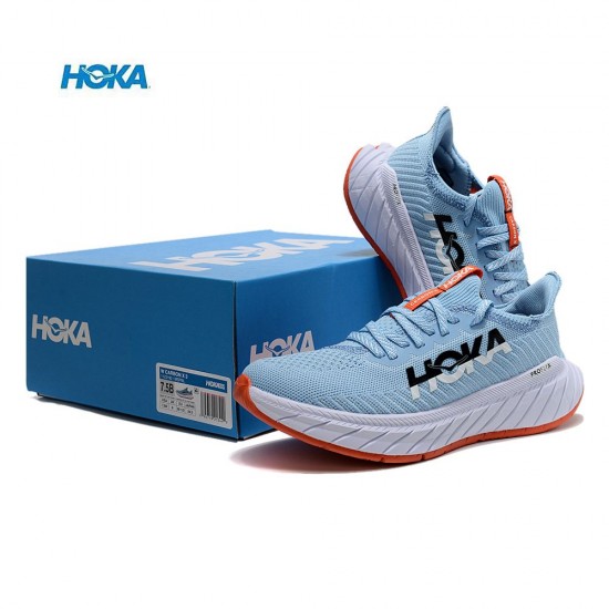 Hoka One One Carbon X3 Ltblue Orange White Women Men Running Shoes