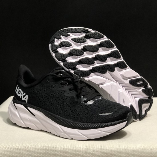 Hoka One One Clifton 8 Black White Women Men Running Shoes