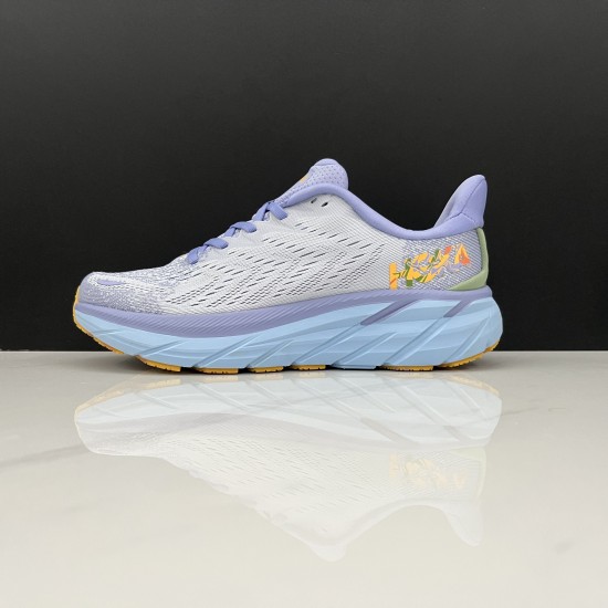 Hoka One One Clifton 8 Grey Purple Ltblue Women Men Running Shoes