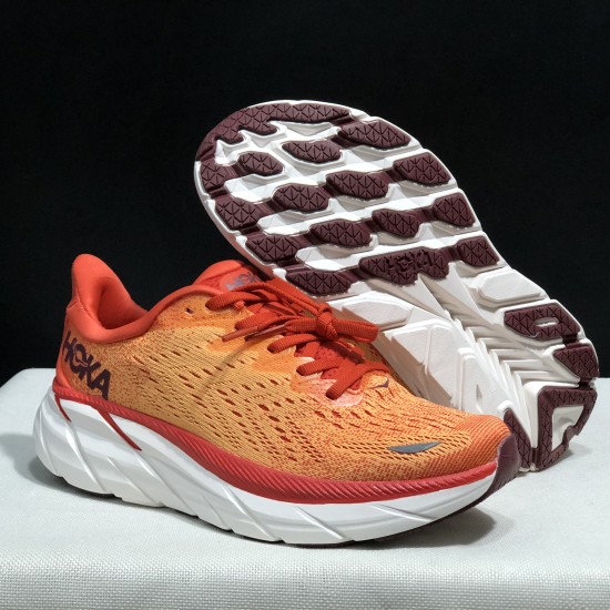 Hoka One One Clifton 8 Orange Red White Women Men Running Shoes