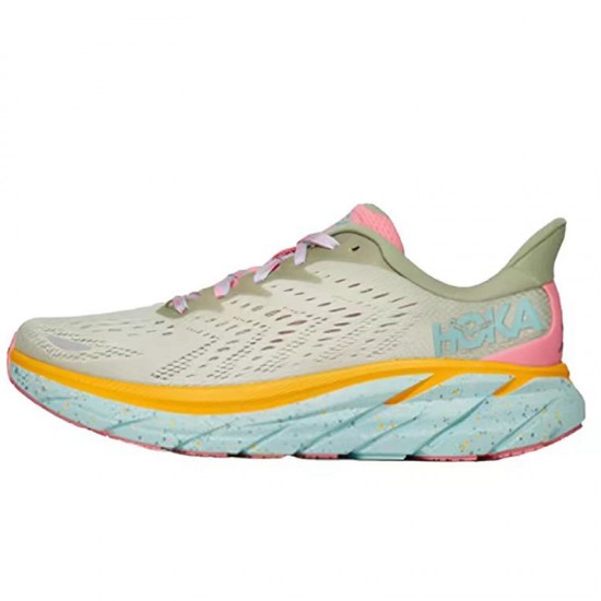 Hoka One One Clifton 8 Pink LtGreen Blue Yellow Women Men Running Shoes