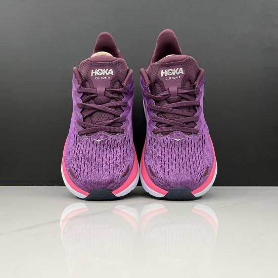 Hoka One One Clifton 8 Purple Red Black Women Men Running Shoes