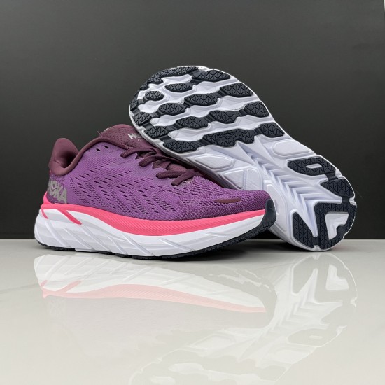 Hoka One One Clifton 8 Purple Red Black Women Men Running Shoes