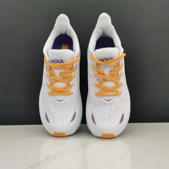 Hoka One One Clifton 8 White Yellow Purple Women Men Running Shoes