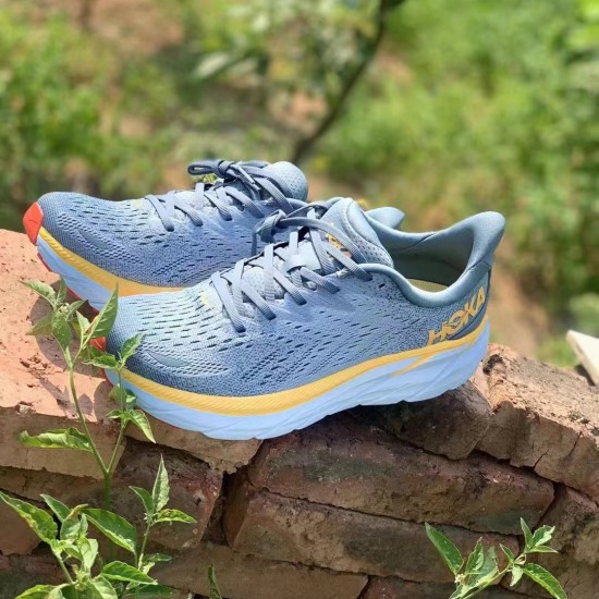 Hoka One One Clifton 8 Yellow Grey White Women Men Running Shoes