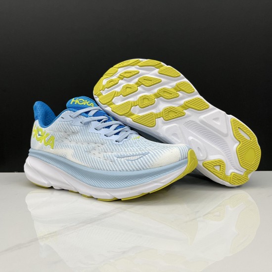 Hoka One One Clifton 9 Blue Yellow Women Men Running Shoes