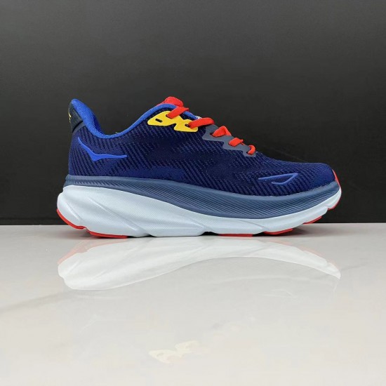 Hoka One One Clifton 9 Deep Blue Orange Women Yellow Men Running Shoes