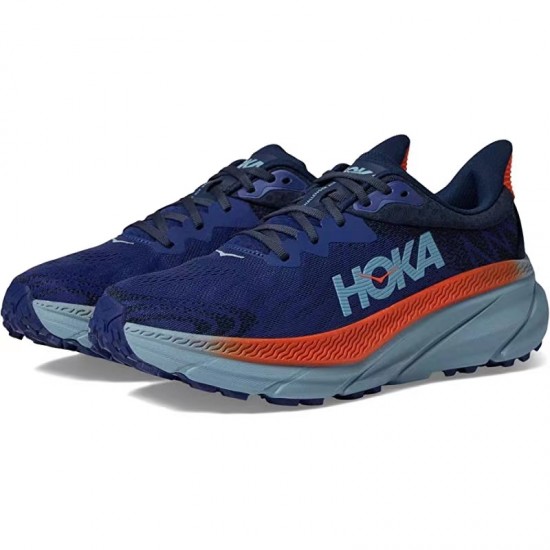 Hoka One One Mafate Speed Challenger 7 Deep Blue Orange Women Men Running Shoes